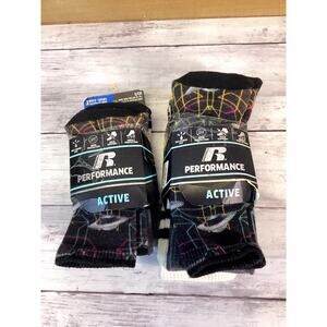 Russell Performance Boys Crew Socks 3 pack - Small, Geometric Black, NEW